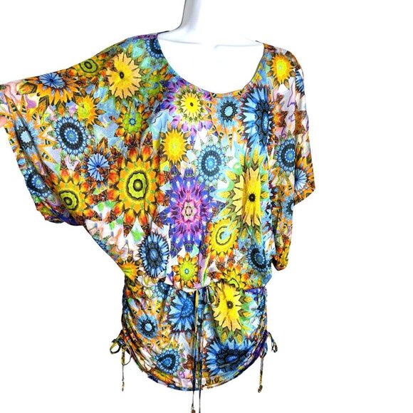 Luli Fami Cabana Mini Dress Swimsuit Coverup size Small flower power print - Picture 4 of 11